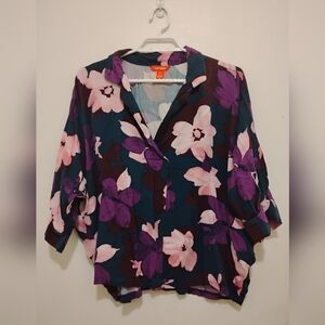 Joe Fresh Floral Blouse Medium | Teal Purple Pink Flowing Top